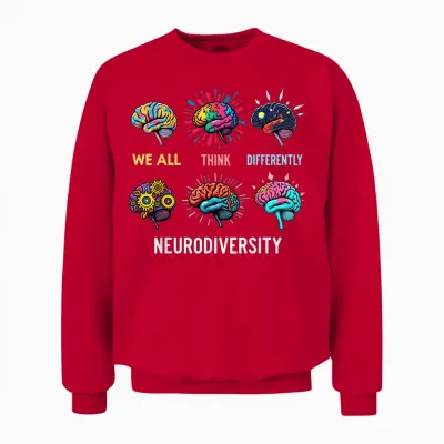 We All Think Differently Neurodiversity Autismus Mental Health Unisex Sweatshirt - Red