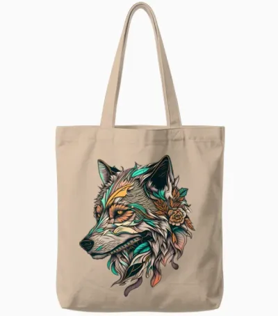 Wolf Skull Tote Bags - Natural