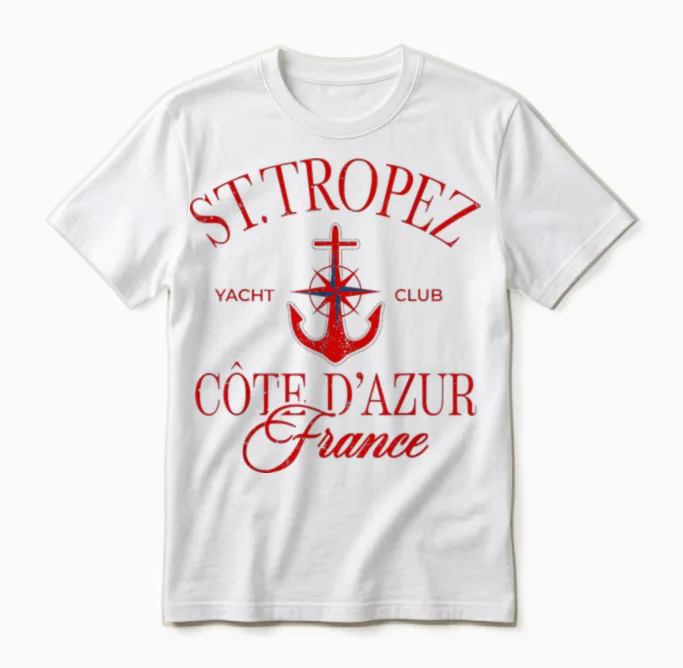 St. Tropez Cote D'azur Frankreich Segeln Vintage Anker Unisex T-Shirt in White
