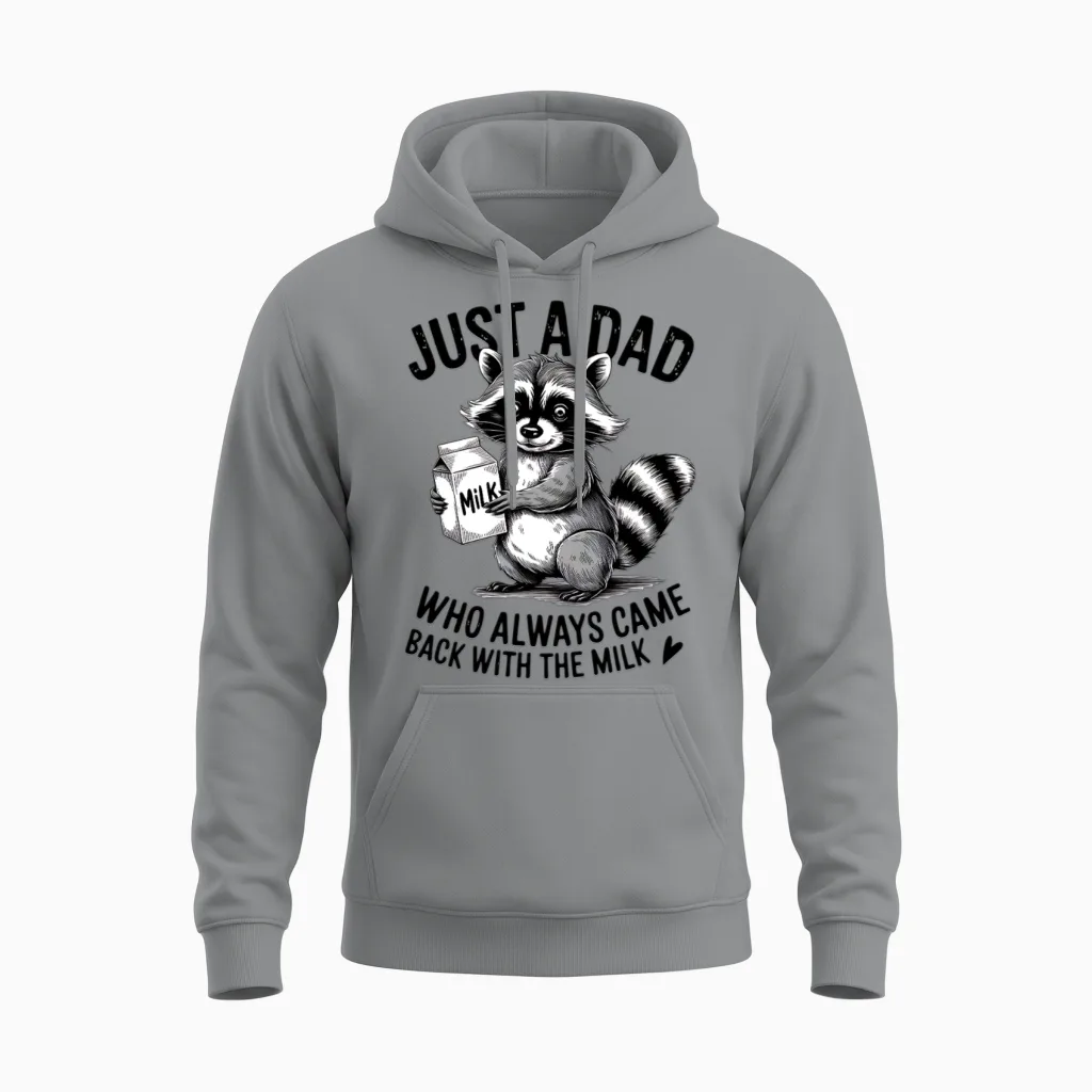Just a Dad Milk Run Raccoon Unisex Hoodie in Sport Grey