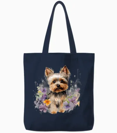 Yorkshire Terrier Mom Floral Yorkie Dog Lover Flowers Cute T-Shirt, White Tote Bags - Navy