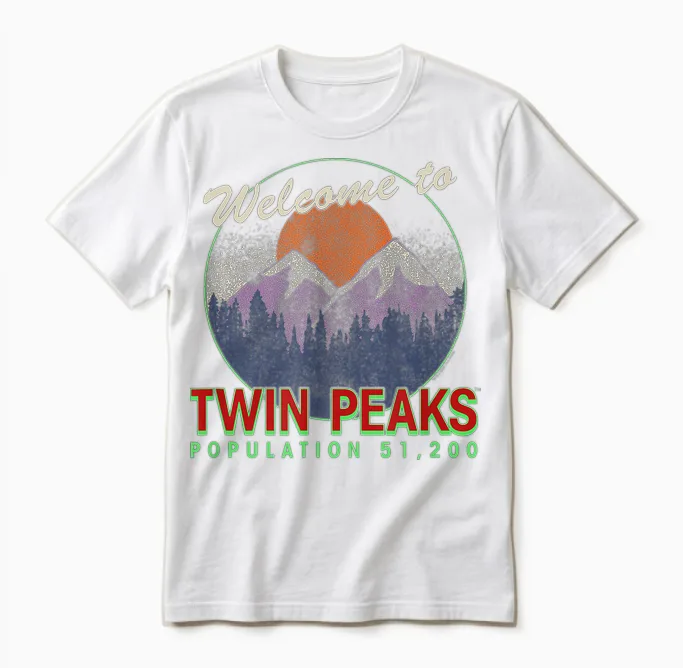 Twin Peaks Illustrated Welcome to Twin Peaks Pop. 51,200 Tv T-Shirt, Black, S Unisex T-Shirt in White