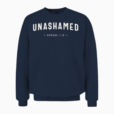 Unashamed Romans 1:16 Christian Quote Unisex Sweatshirt - Navy