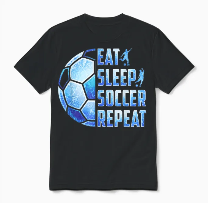 Soccer Eat Sleep Soccer Repeat Boys Unisex T-Shirt in Black