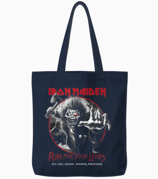 Iron Maiden Run for Your Lives Tour 2026 Paris Tote Bags in Navy