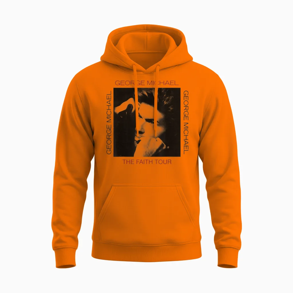 Portrait of George Michael Faith Tour, Graphic Unisex Hoodie in Safety Orange