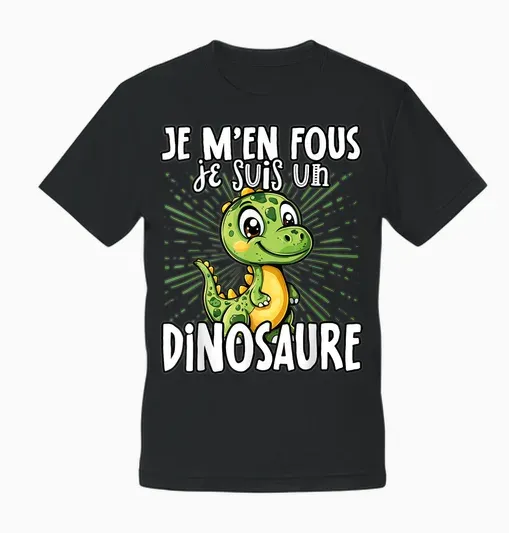 Je M'en Fous Je Suis Un Dinosaure - Cute Dinosaur T-Shirt, Black, S Unisex T-Shirt - Black