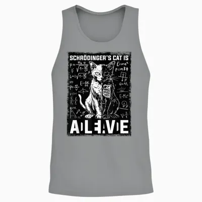 Quantum Physics of the Dead and Living Cat by Schrodinger T-Shirt, Black, S Unisex Tank Top - Sport Grey