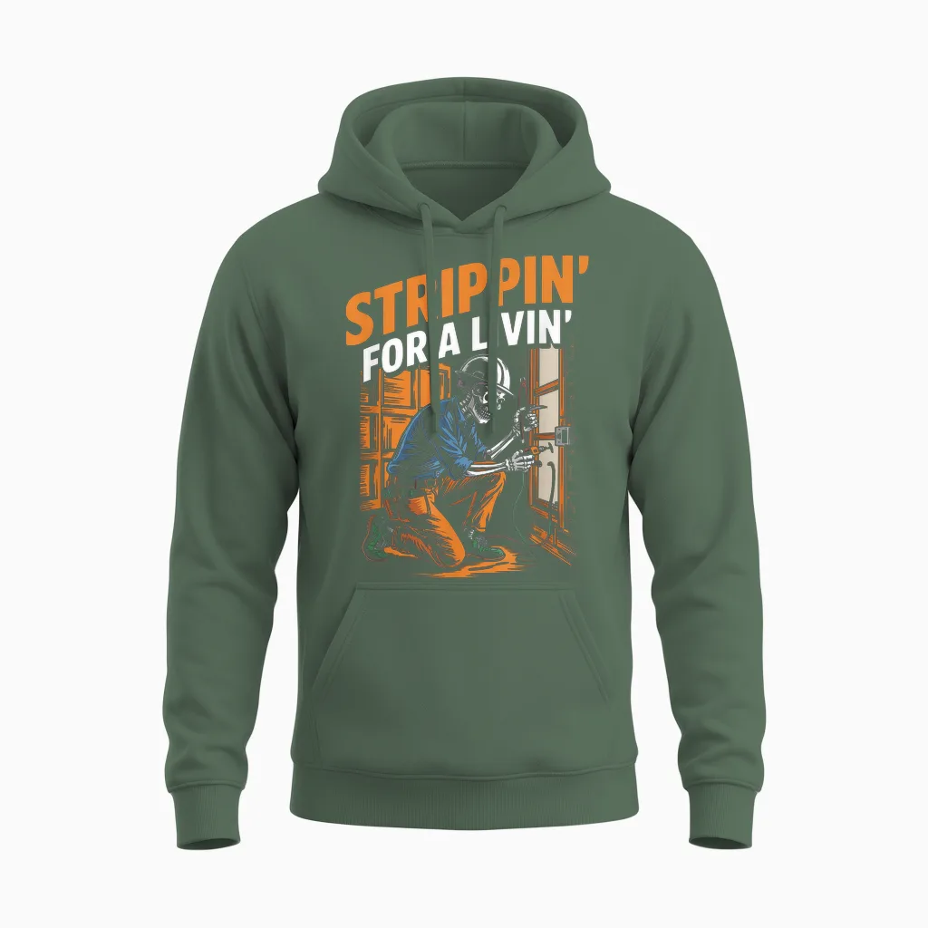 Trippin' for a Livin' Funny Skeleton Electrician Lover Unisex Hoodie in Military Green