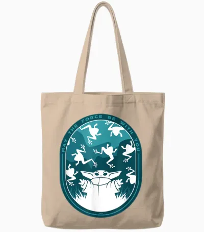 Star Wars the Mandalorian Grogu & Frogs May the Force Tote Bags - Natural