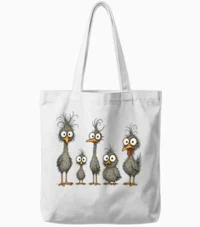 Funny Crazy Chicken Family Cartoon Cute Colorful Chicken Tote Bags - White