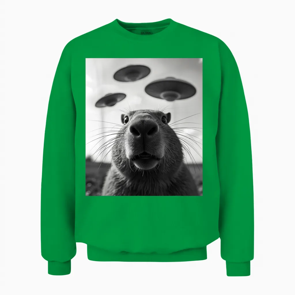Lustiges Grafik Capybara Kostüm Wasserschwein Selfie Ufo Unisex Sweatshirt in Irish Green