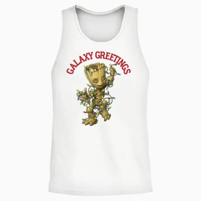 Marvel Christmas Groot Galaxy Greetings Short Sleeve Unisex Tank Top - White