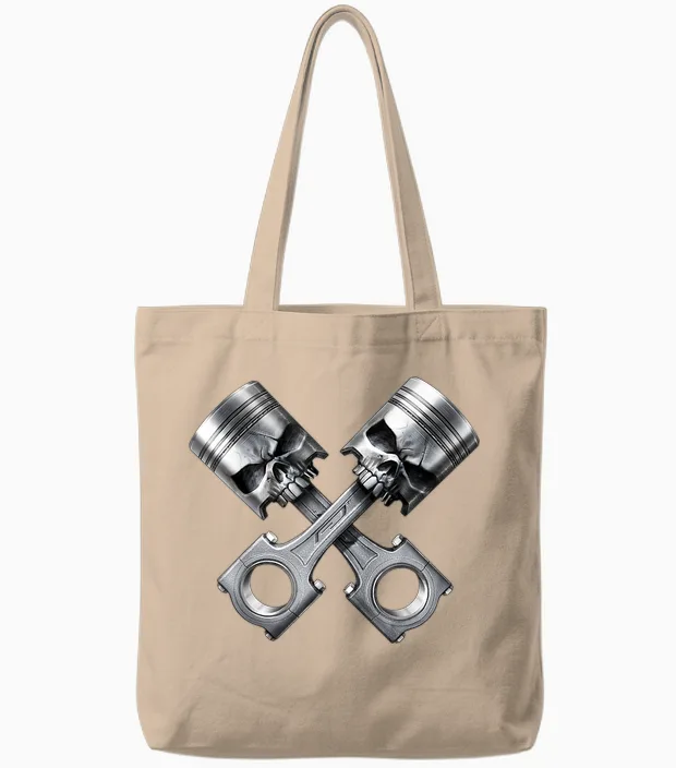 Skull Engine Piston Skull Motorsport Tuning T-Shirt, Black, S Tote Bags in Natural