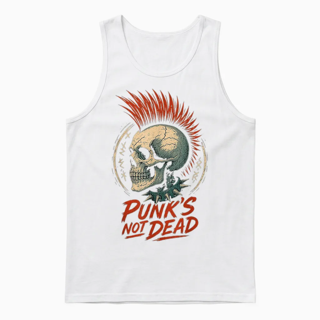 Vintage Punk Rock Skull 80s Music Goth Halloween Unisex Tank Top in White