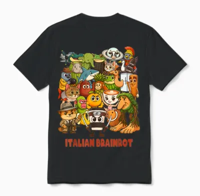 Italian Brainrot Meme Compilation Cute Comfortable Anime Style Unisex T-Shirt - Black