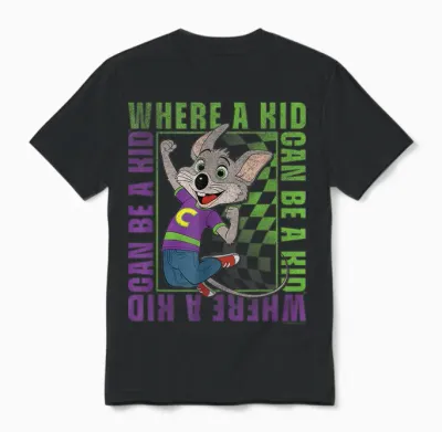 Chuck E. Cheese Where a Kid Can Be a Kid Modern Chuck Faded Unisex T-Shirt - Black