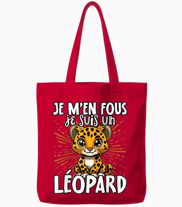 Je M'en Fous Je Suis Un Leopard - Cute Leopard T-Shirt, Black, S Tote Bags in Red