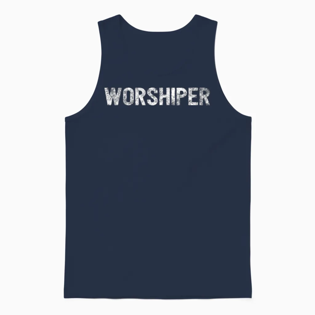 Worshiper- Jesus Christian & Faith Unisex Tank Top in Navy