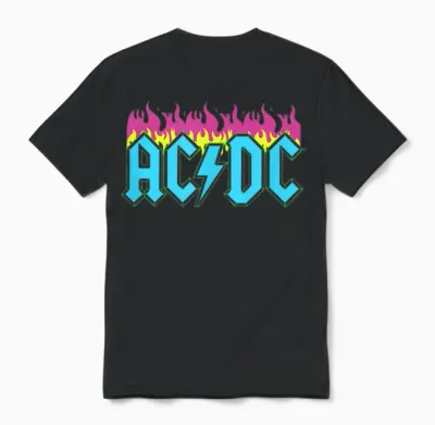 Official Ac/dc Rock Music Band Neon Flames Logo Unisex T-Shirt - Black