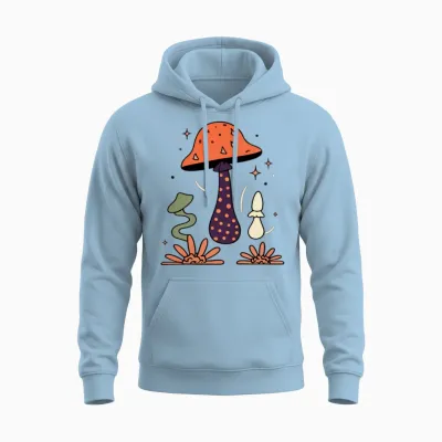 Retro 70s Mushrooms Unisex Hoodie - Light Blue