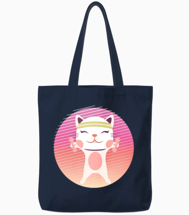 90s Retro Cat Fitness Lovers Gift Tote Bags - Navy