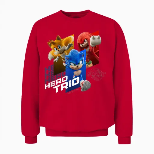 Sonic the Hedgehog 3 - "hero Trio" T-Shirt, Black, S Unisex Sweatshirt in Red