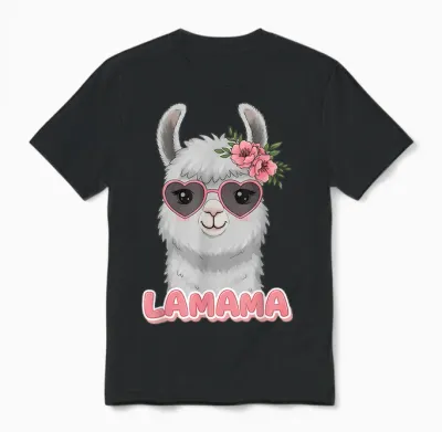 Niedliches Lama-Mama-Geschenk, Lustiges Muttertags-Lamama-Blumenmotiv Unisex T-Shirt - Black