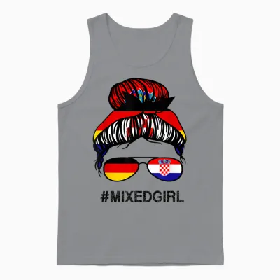 Vintage Croatian Retro Style Gifts Kroatien Deutschland Flagge Kroatisch Deutsch Unordentlicher Dutt T-Shirt Für Mädchen, Multicolored, Small, Kurzarm, Klassische Passform, Unisex Tank Top - Sport Grey