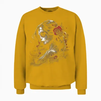 Tag Der Toten Zuckerschädel Kunst Rose Mexikanisch Damen T-Shirt, Schwarz, S, Kurzarm, Kunstvolle Designs Und Klassischer Schnitt Unisex Sweatshirt - Gold