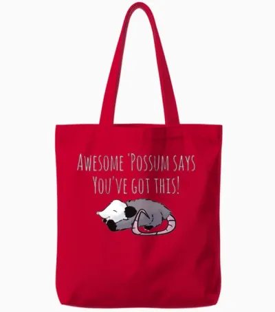 Cute Possum Design for Shirts, Stickers Awesome Tote Bags - Red