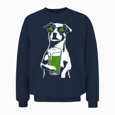 Dog Beer St Patty's Shamrock Funny St. Patrick's Day Unisex Sweatshirt - Navy