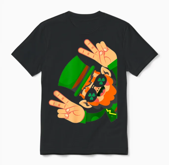 Irish Luck & Leprechaun Peace - Happy St Patrick's Day T-Shirt, Black Unisex T-Shirt in Black