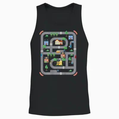 Cool Playmat Race Car Track on Back Dad Race Car Mat T-Shirt, White Unisex Tank Top - Black