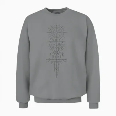 Walhalla Odin Fenrir Wolf Runes Compass Nordic Viking Unisex Sweatshirt - Sport Grey