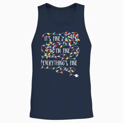 It's Fine I'm Fine Everything Is Fine Christmas Lights Unisex Tank Top - Navy