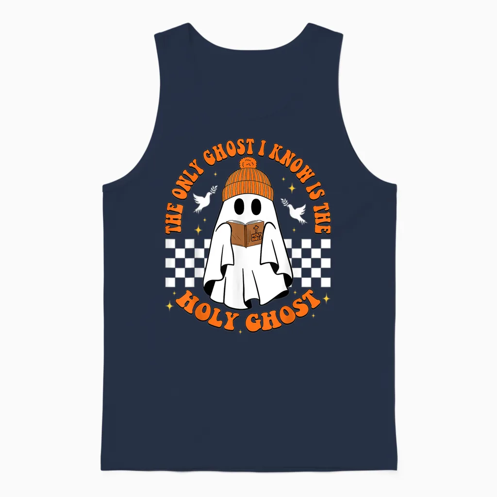 The Only Ghost I Know Is the Holy Ghost Halloween Boo Bible Unisex Tank Top in Navy