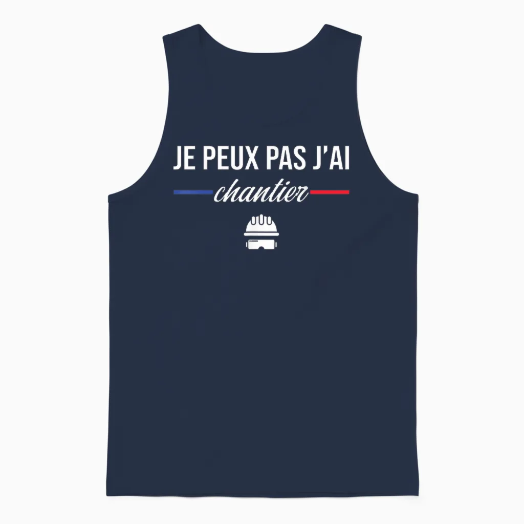 Je Peux Pas J'ai Chantier Construction Public Works Humour T-Shirt, Black, S Unisex Tank Top in Navy