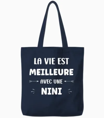 Humor Quote Nini Life Is Better with Nini T-Shirt, Black, Female X-Small Tote Bags - Navy