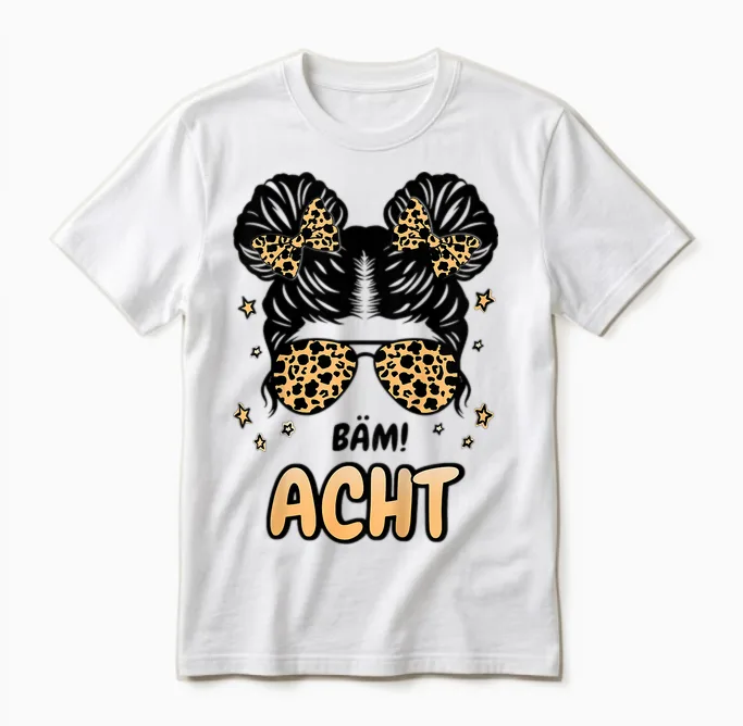 Kinder 8. Geburtstag Mädchen Messy Bun Bäm! Ich Bin Acht Unisex T-Shirt in White