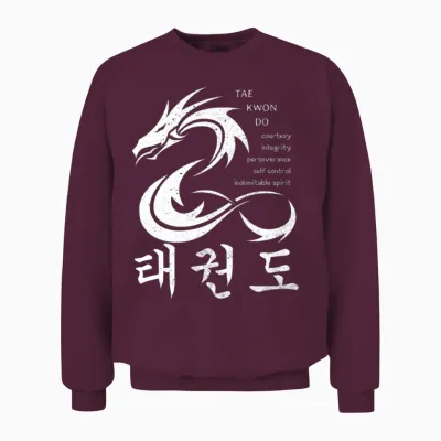 Dragon W/ Korean Taekwondo Symbols & 5 Tkd Tenets Unisex Sweatshirt - Maroon