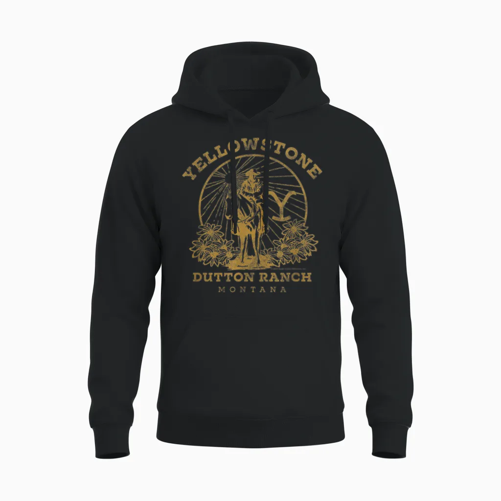 Yellowstone Dutton Ranch Solo Horseback Rider Logo V2 Unisex Hoodie in Black