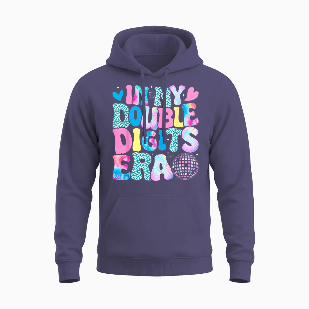 In My Double Digits Era Retro 10 Year Old 10th Birthday Girl Unisex Hoodie in Heather Sport Dark Navy