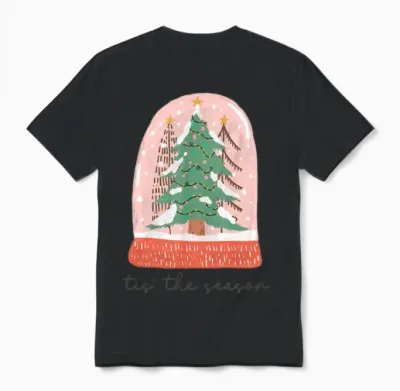 Retro Christmas Snow Globe Unisex T-Shirt - Black