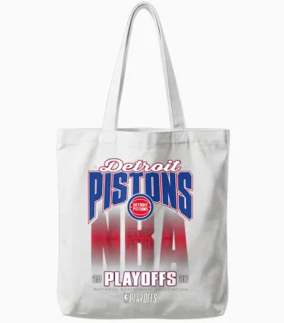 Nba Official 2026 Playoffs Detroit Pistons Fade Tote Bags - White