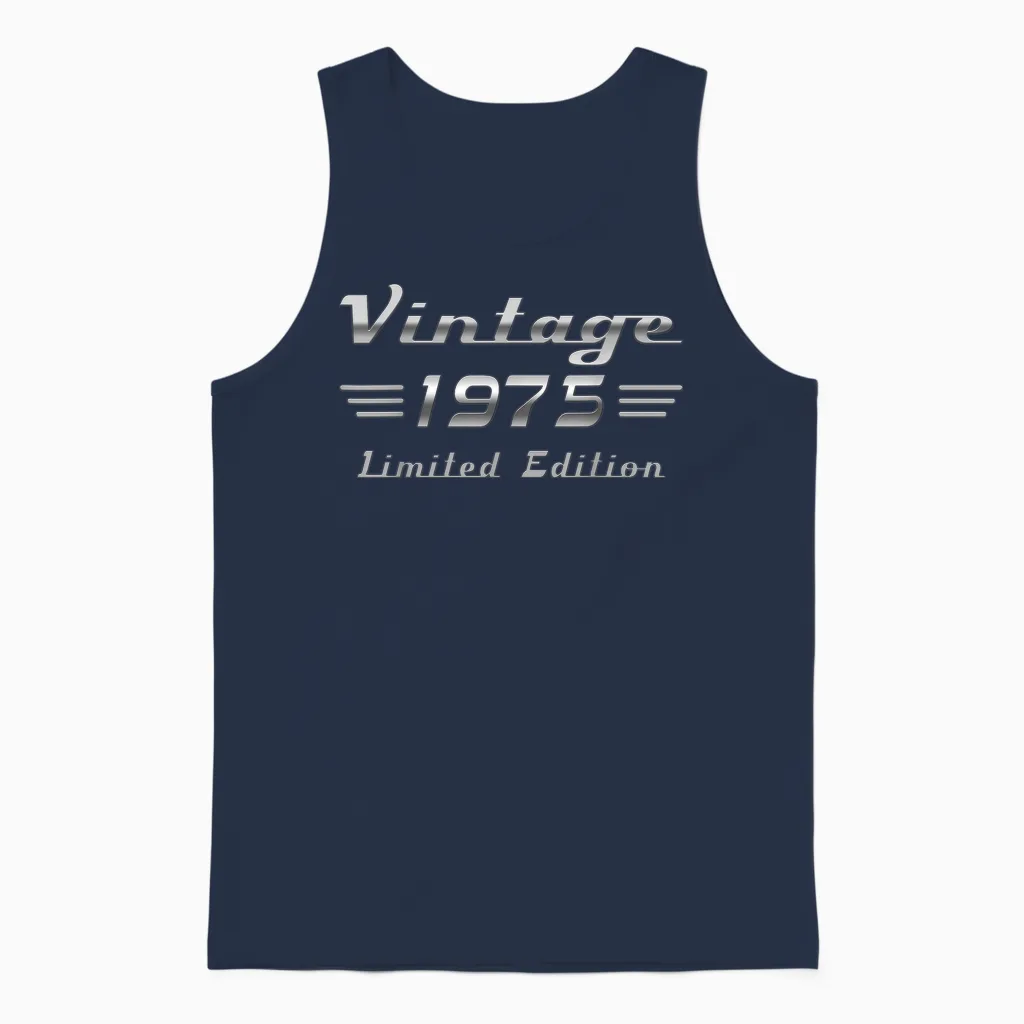 Vintage 1975 Classic Car 50th Anniversary Unisex Tank Top in Navy