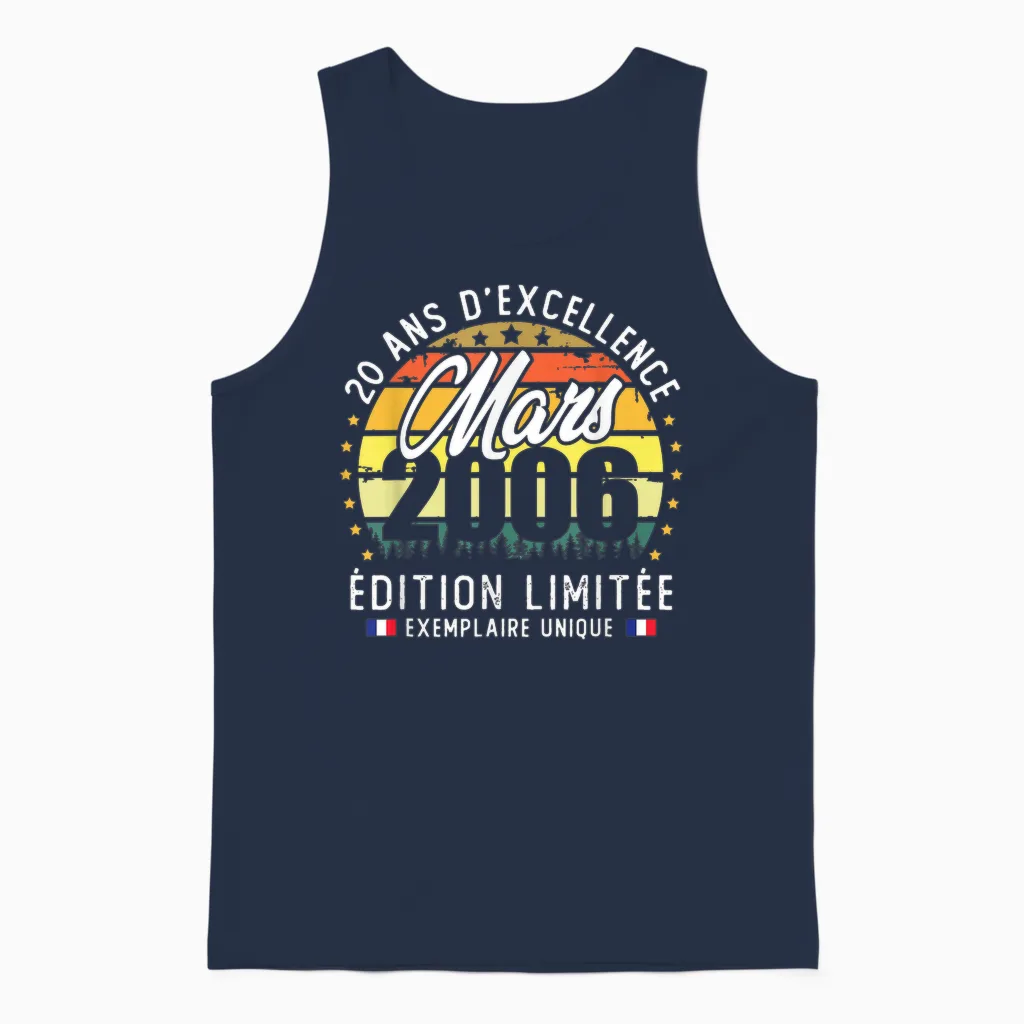 Vintage Mars 2006 Cadeau D'anniversaire 20 Ans Hommes Femmes Unisex Tank Top in Navy