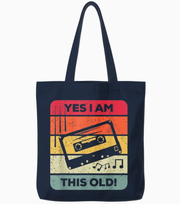 Cassette Vintage Drôle, Yes I Am This Old Tote Bags in Navy