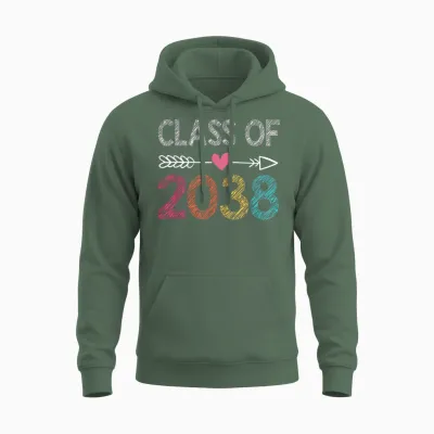 Class of 2038 Kindergarten Pre K Grow with Me Graduation Unisex Hoodie - Military Green