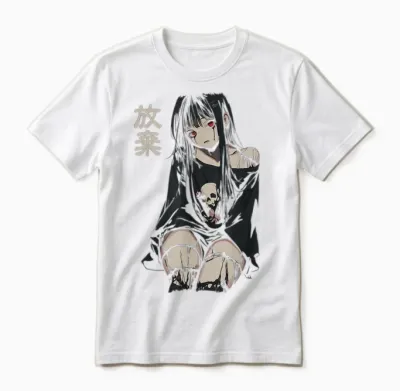 Anime Horror Girl Aesthetic Soft Grunge Waifu Japanese Girl T-Shirt, Black, S Unisex T-Shirt - White